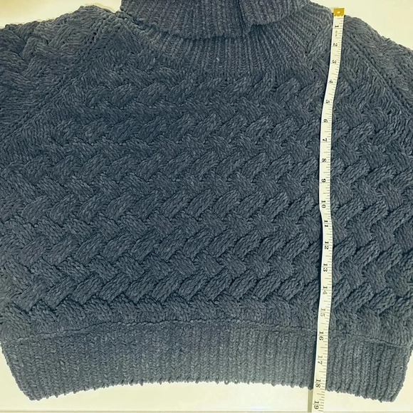 Kendall & Kylie Blue Cowl Turtleneck Sweater with Cable Knit Design - Picture 4 of 10